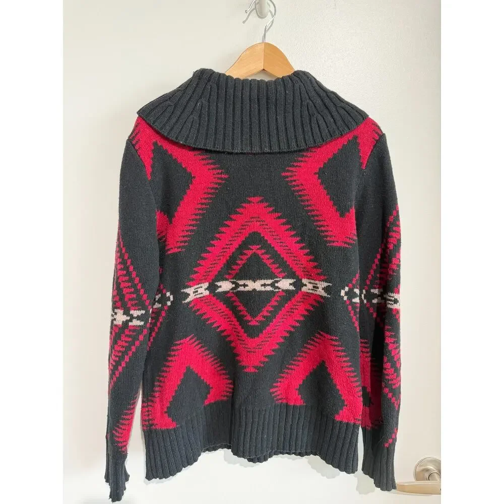 Vintage Ralph Lauren Southwestern Aztec Turtleneck Sweater red black Mens L